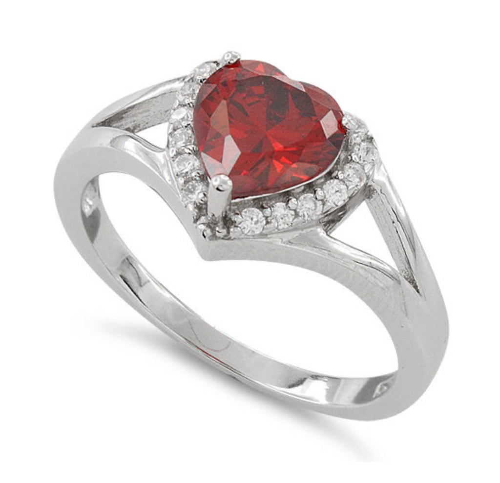 Red Heart Halo Ring SS